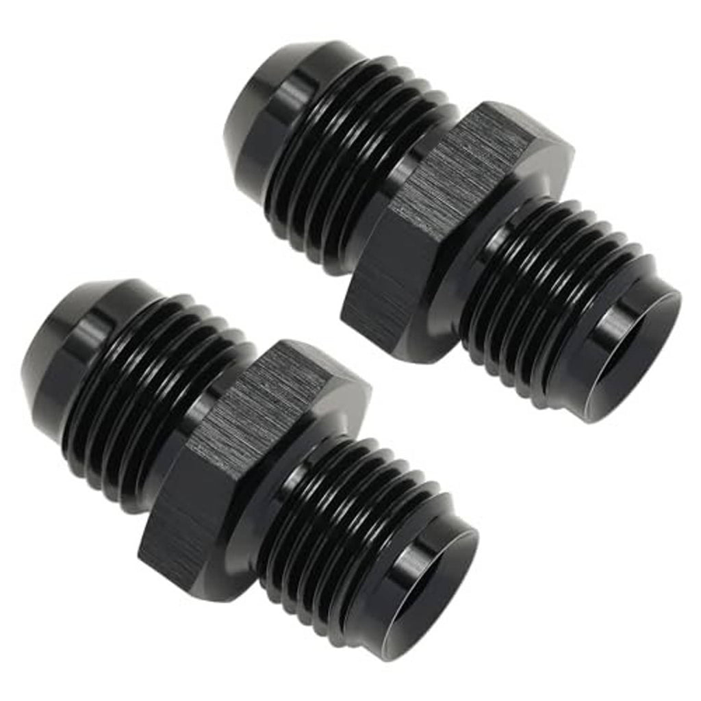 Black 6AN to 1/2-20 inverted flare adapter set, detailed ribbed threads