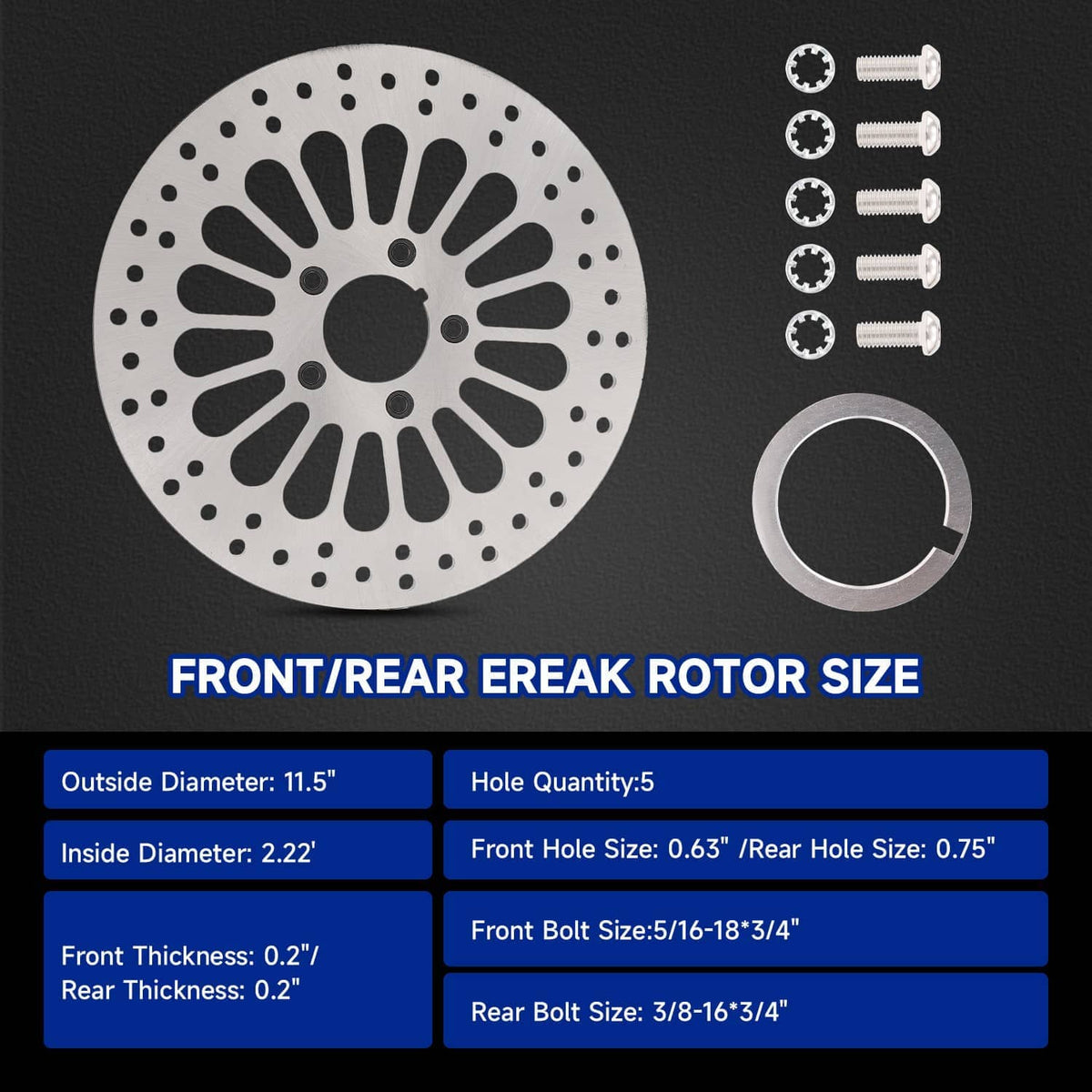 Brake rotor disc with bolt hardware and a retaining ring included