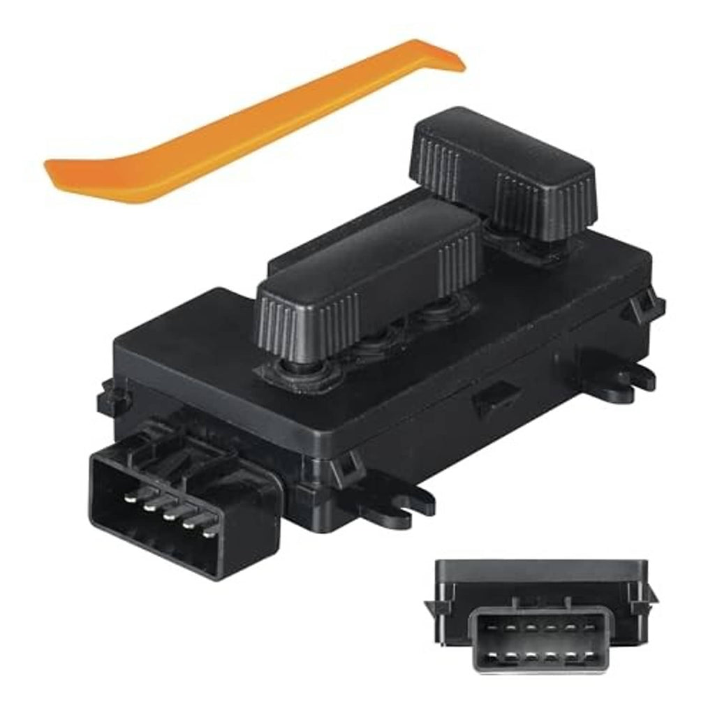 Black power seat switch module with ribbed adjustment levers and multi-pin connectors