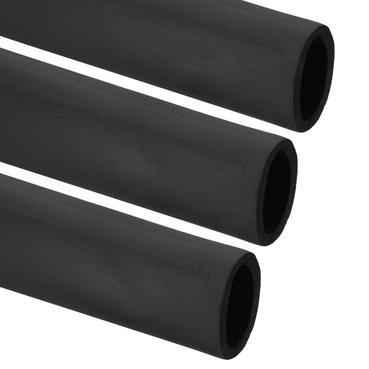 Pipe insulation foam tubes, dark gray, cylindrical with hollow openings
