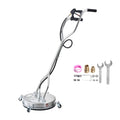 18-inch pressure washer surface cleaner with dual handle, four wheels, and accessory parts