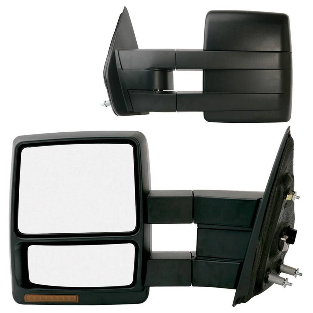 Power heated towing mirrors set with black housing and square turn-signal mirrors