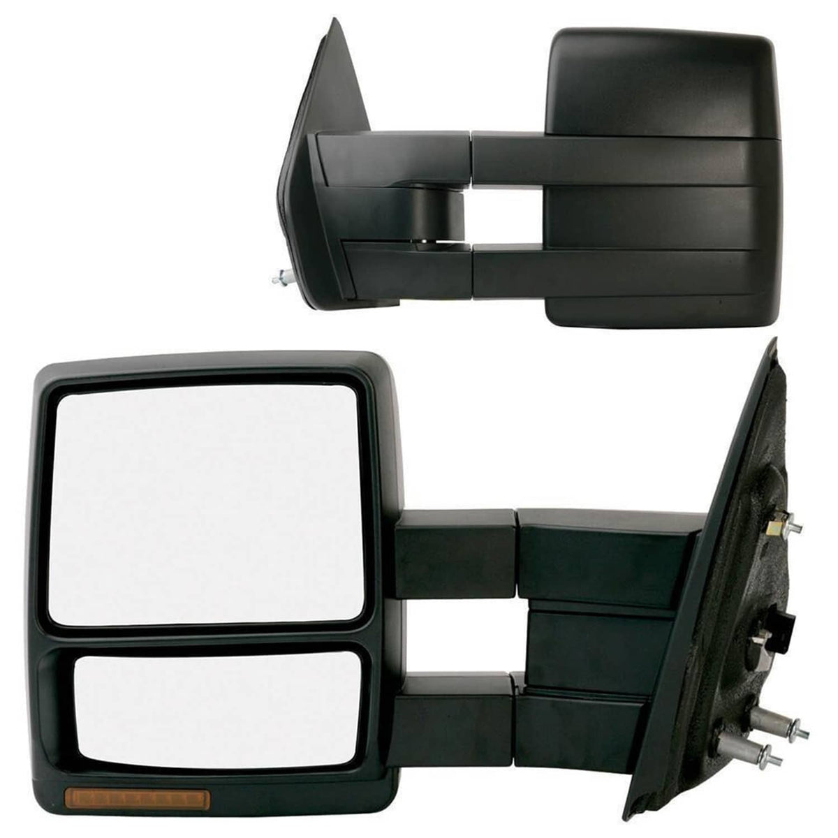 Power heated towing mirrors set with black housing and square turn-signal mirrors