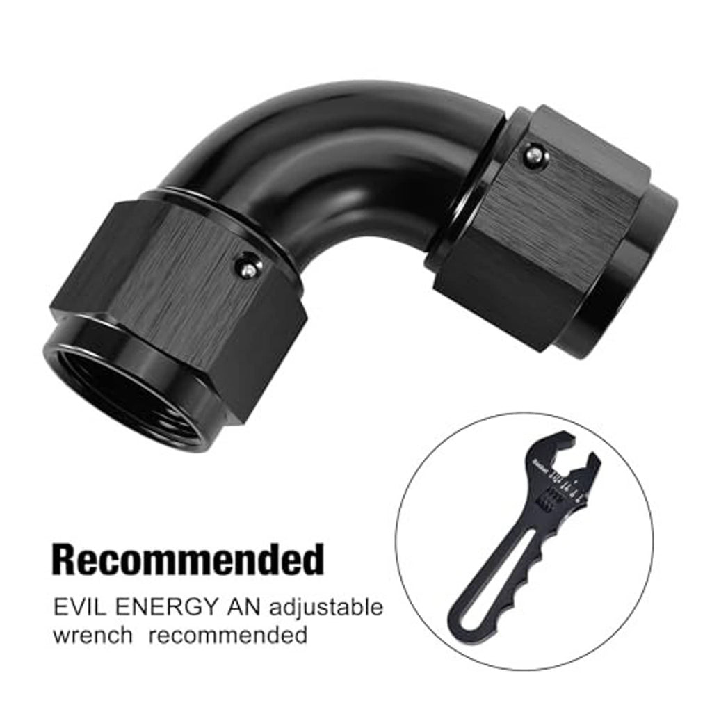 Curved 90-degree 6AN coupler union, black anodized aluminum, swivel connection