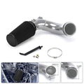 Cold air intake kit with black conical air filter and polished aluminum intake pipe