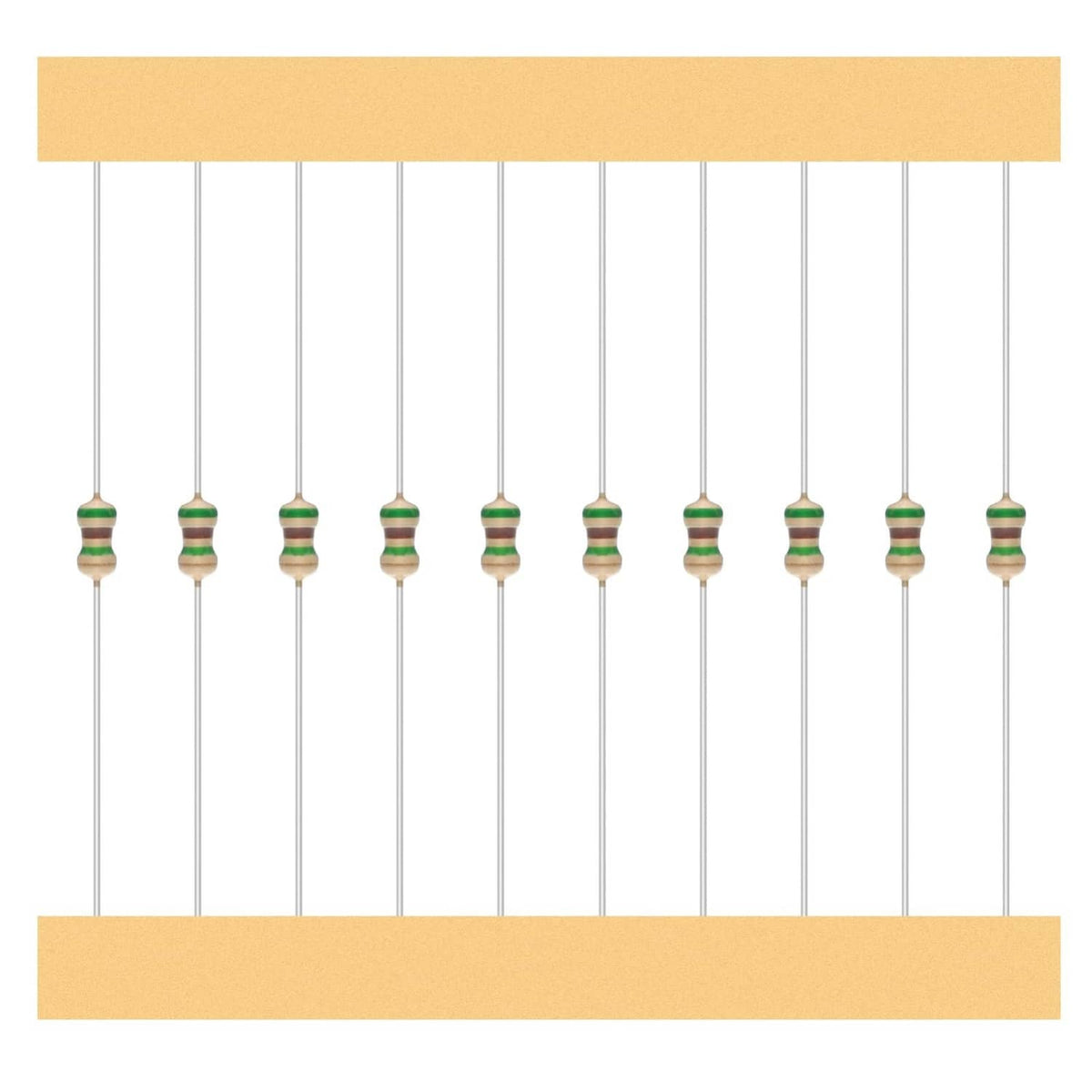 Multiple axial resistors on long leads arranged in parallel strip