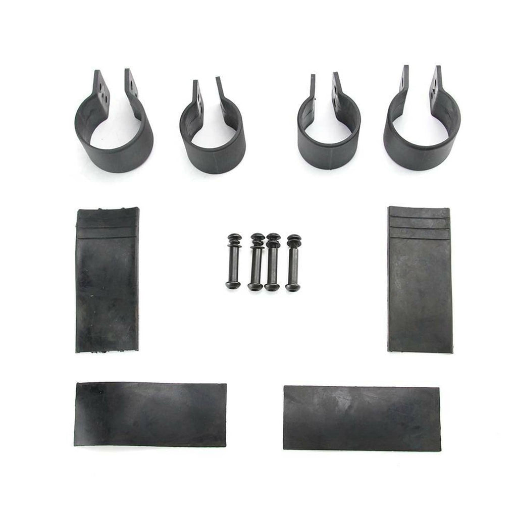 UTV side mirror accessory kit with clips, screws, and mounting pads in black