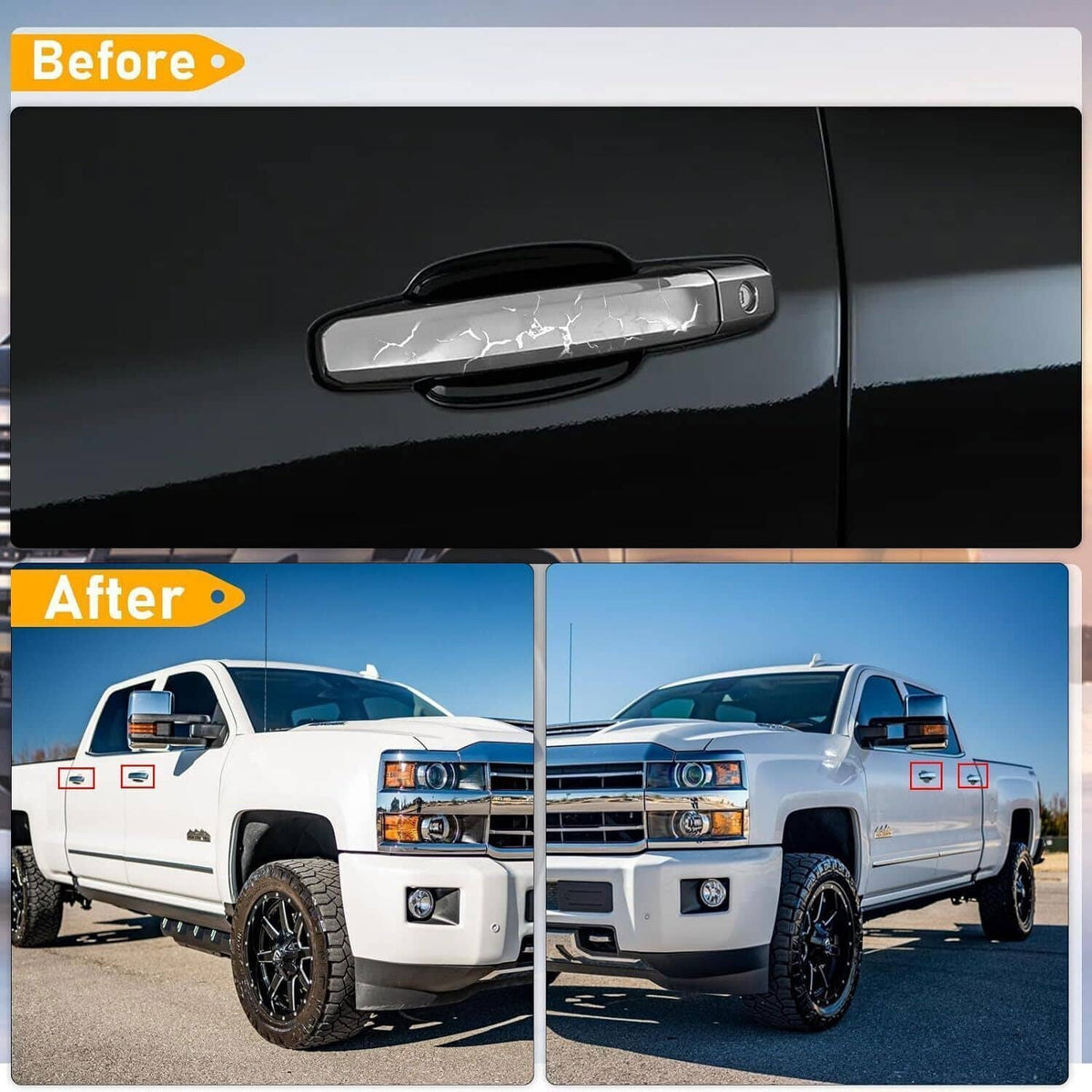 Chrome door handle cover installed on a vehicle door