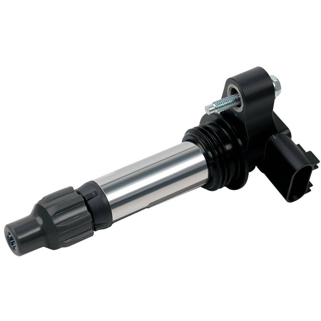Ignition coil pack with chrome metal body and black electrical connector