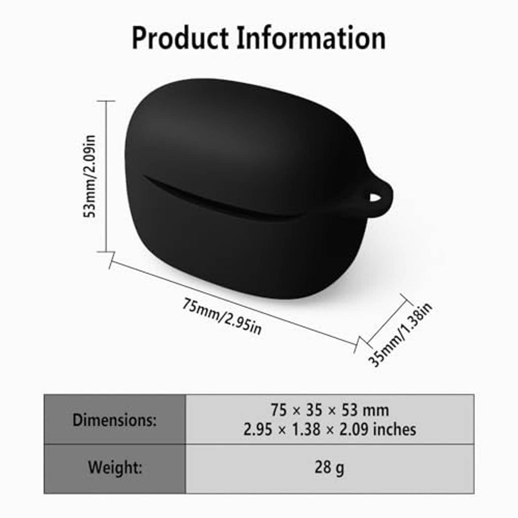 Black silicone earbuds case, compact oval shape with small handle loop detail.