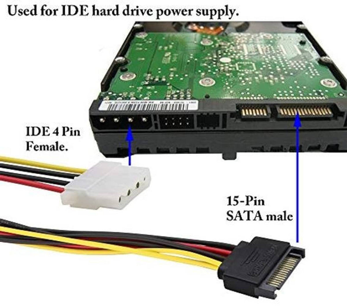 SATA 15-pin male to IDE 4-pin female power cable for hard drive power supply