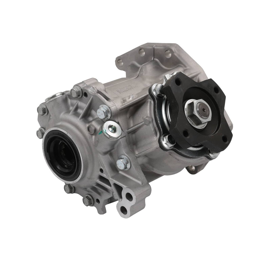 Transfer case assembly with black cover and circular output opening
