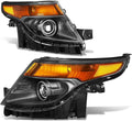 Pair of black projector headlights with amber turn-signal lenses and chrome housings