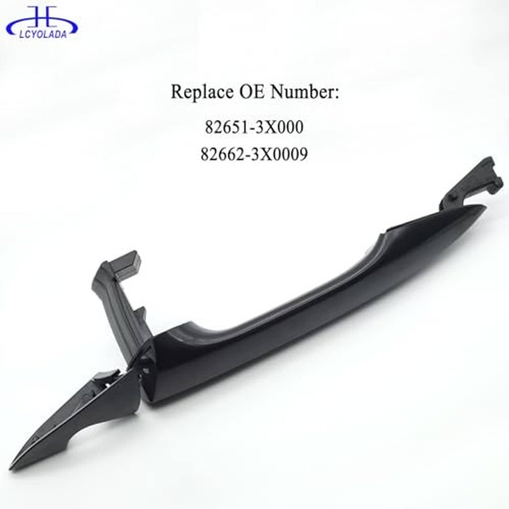 Black exterior door handle bracket with mounting clips, front left