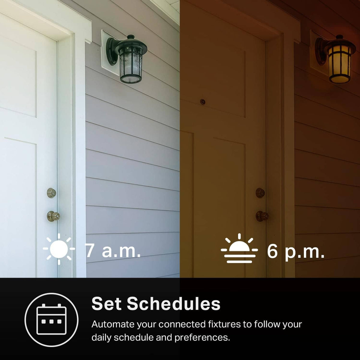 White single-pole smart light switch with schedule and timer app feature icons