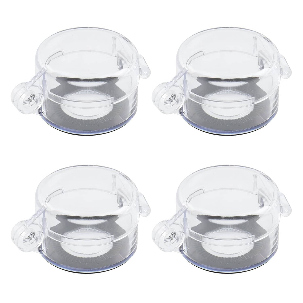 Clear round push-button protective cover with hinged dome and side clamp clips
