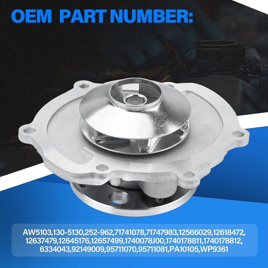 Water pump with impeller housing, silver metal finish