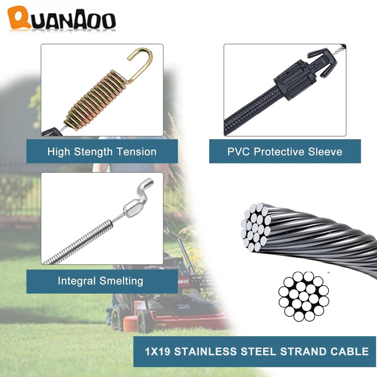 Traction cable with stainless steel strand core, spring tensioner, and PVC protective sleeve