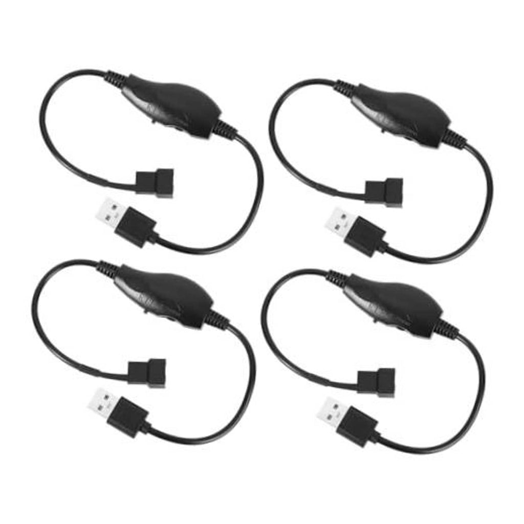 Set of four black USB to 4-pin fan speed controller adapters with inline cable