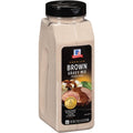 Brown gravy mix bottle with McCormick Premium Brown Gravy Mix label