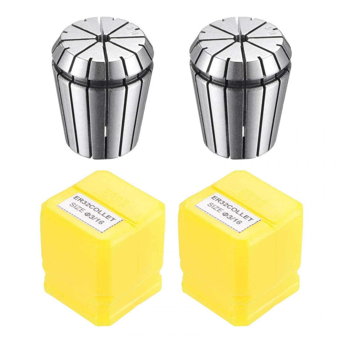 ER32 spring collet chuck (3/16 in), silver collet with precision grip grooves