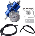 Blue aluminum adjustable fuel pressure regulator kit with gauge and hose fittings