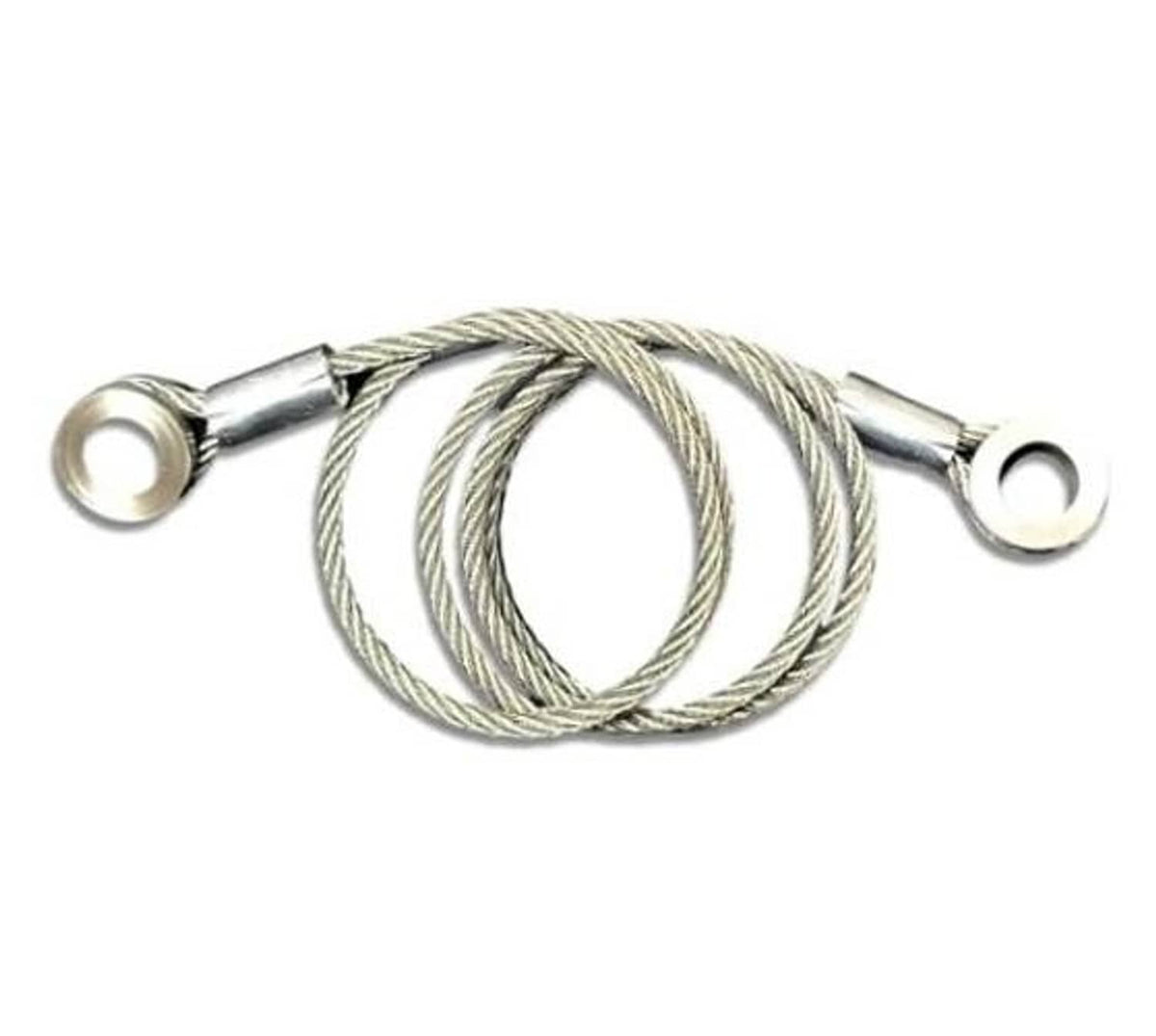 Braided steel hood release cable with two loop eyelets and metal end fittings
