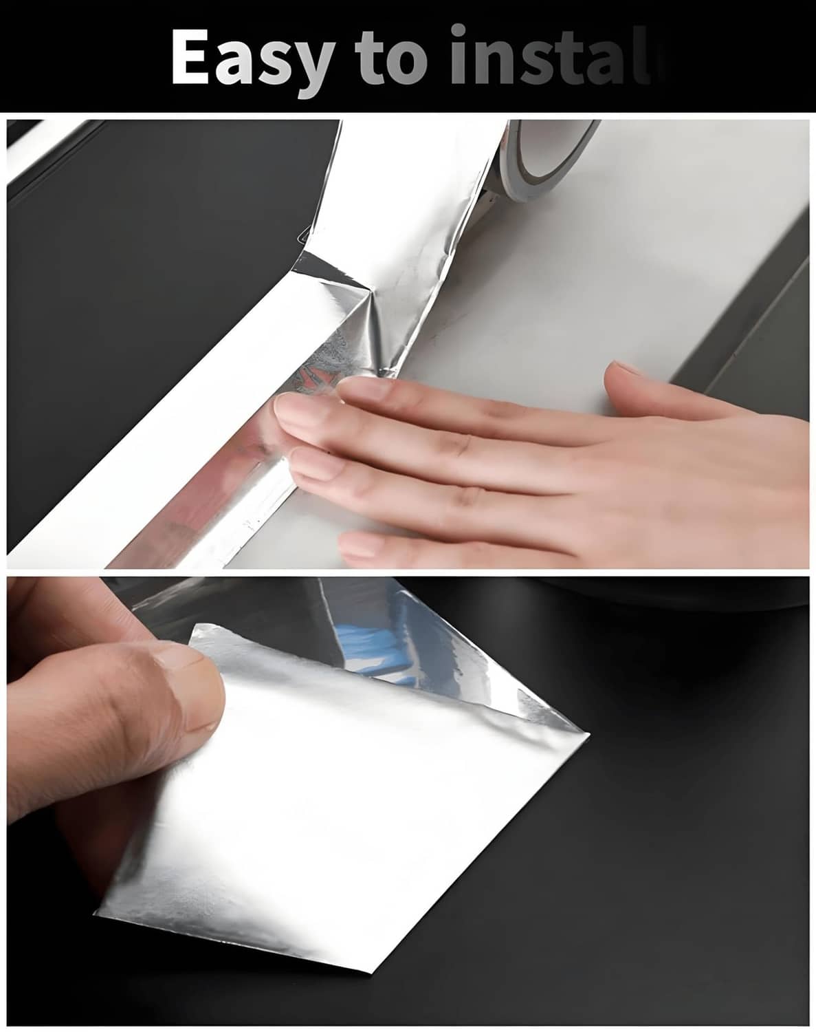 Silver aluminum foil tape sheet pressed over a surface opening; flexible adhesive seal