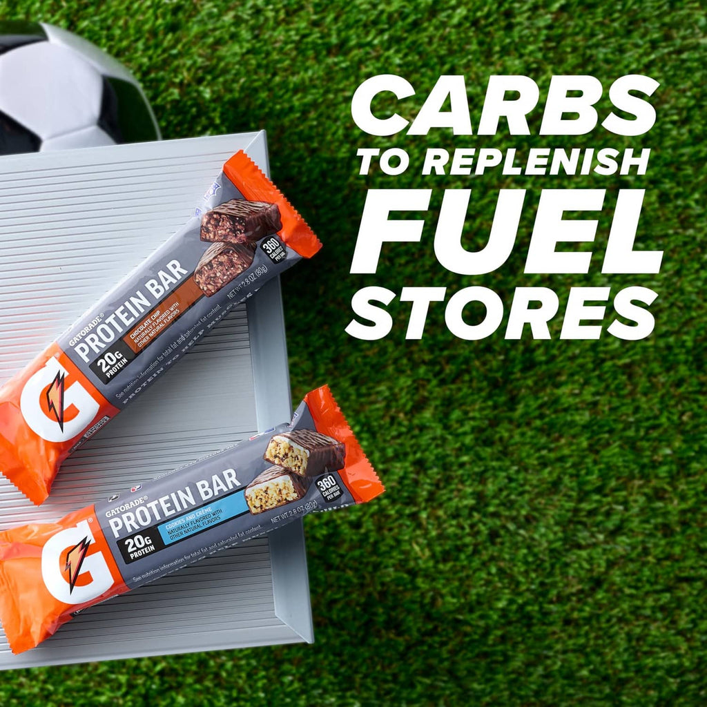 Gatorade whey protein bar variety, mint chocolate crunch, orange wrappers with black label