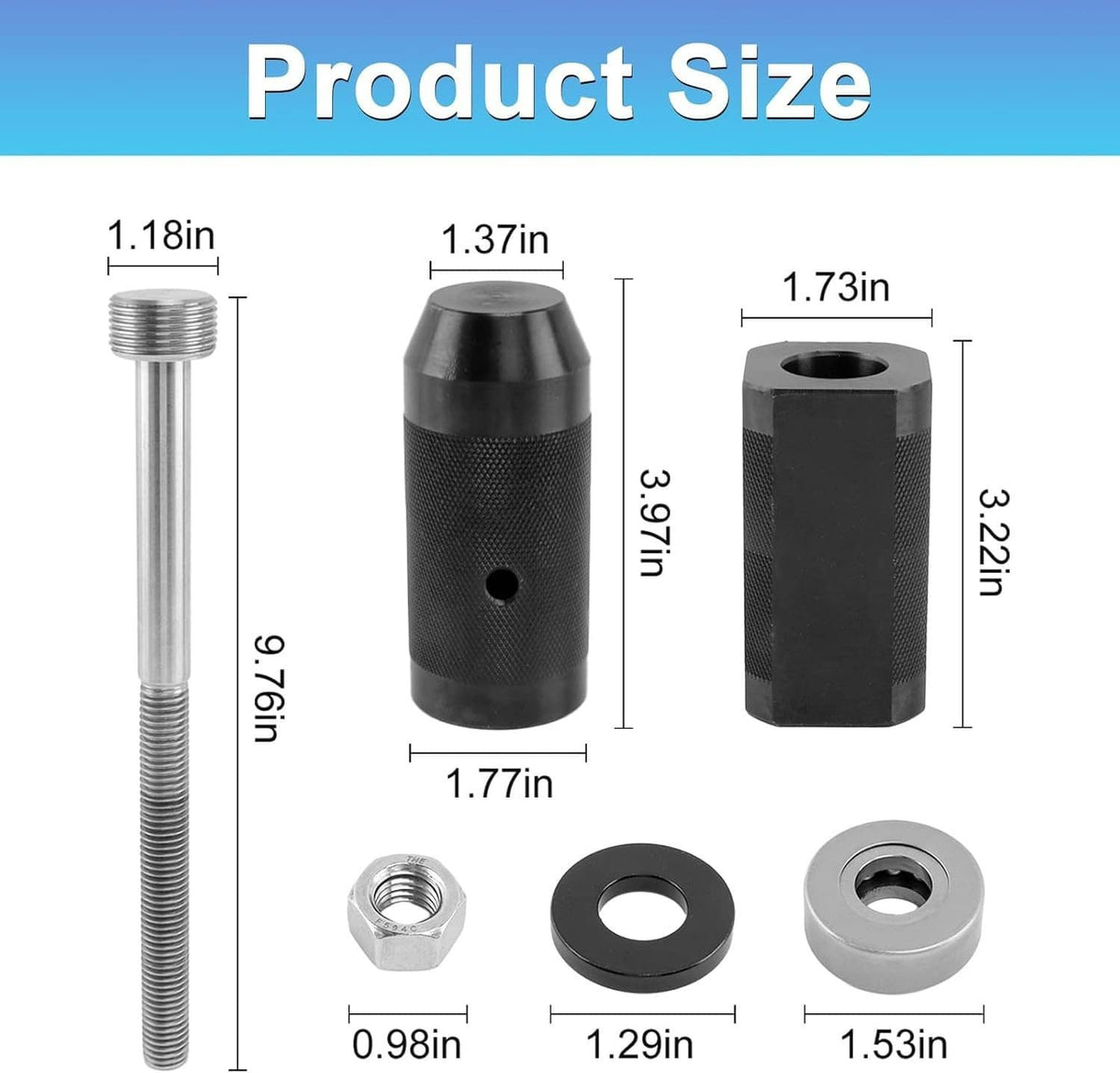 Injector sleeve tool set size chart showing rod length and sleeve dimensions