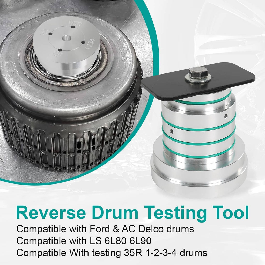 Reverse drum testing tool with black plate and silver stacked rings