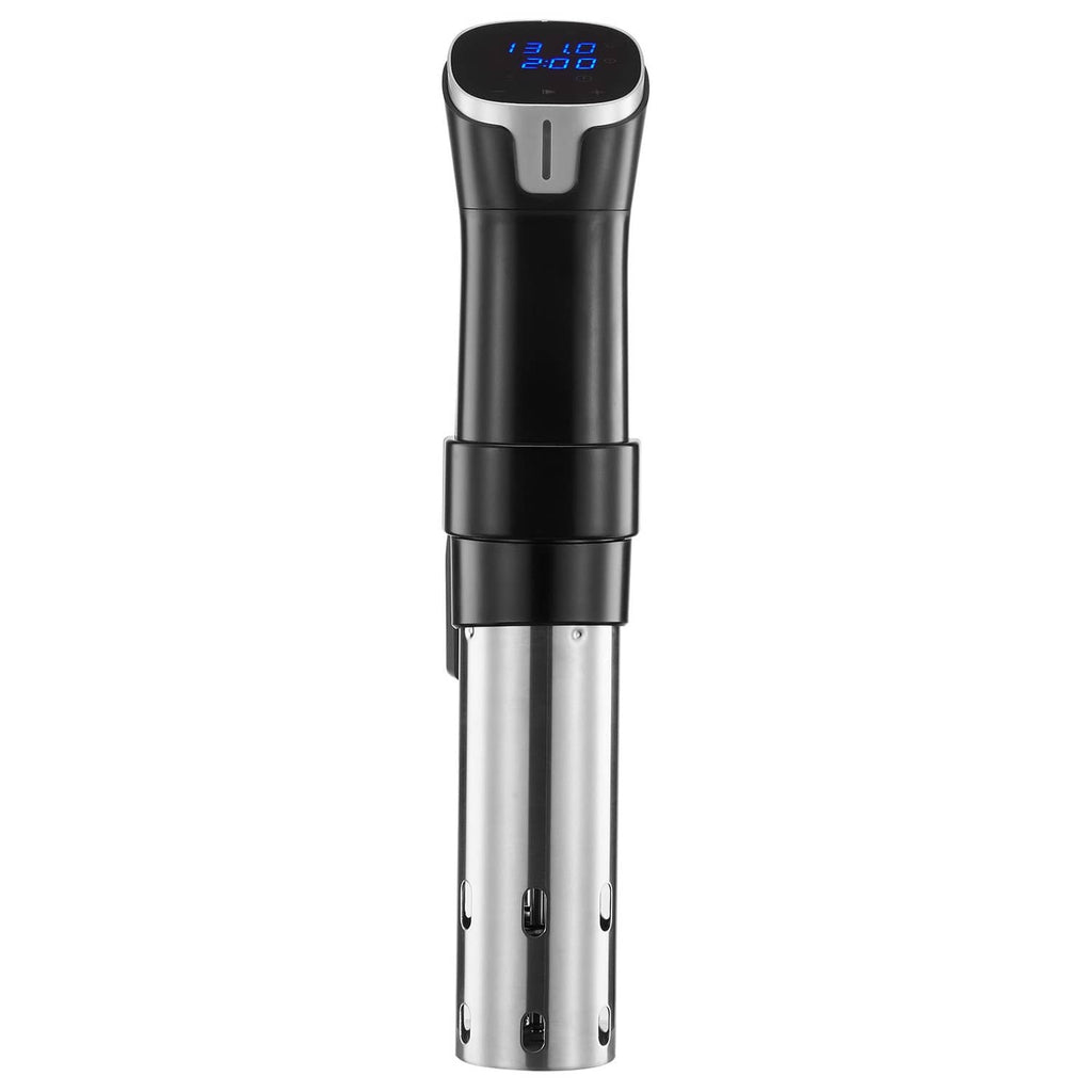 Black and stainless sous vide circulator, round top LED screen and immersion tube