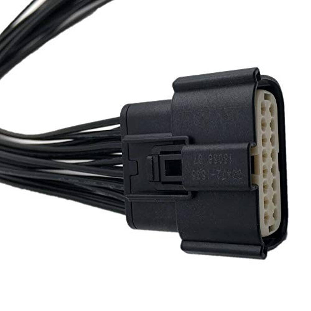 Headlight connector pigtail with latch and multi-pin plug, black housing and wires
