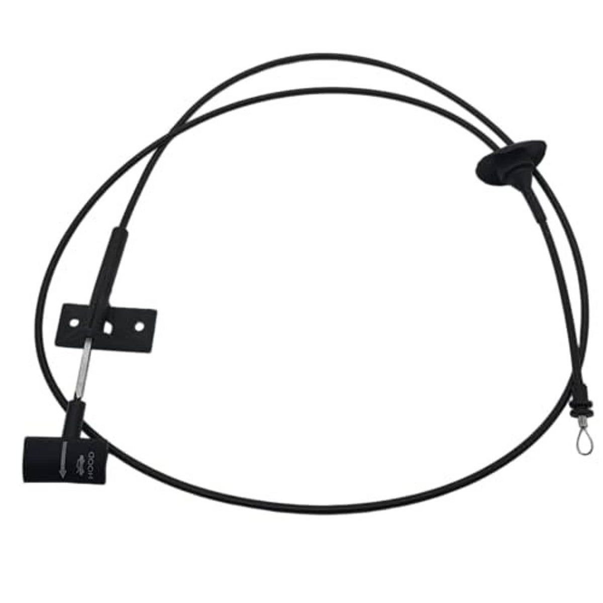 Black hood release cable loop with handle knob and side bracket