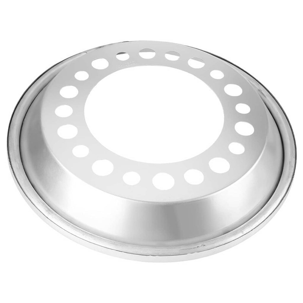 Single silver steel wheel balancer disc with evenly spaced bolt holes
