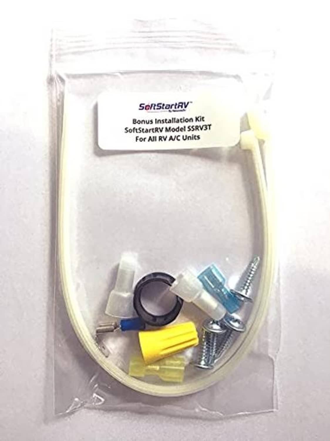 SoftStartRV bonus installation kit for RV AC, includes wires, clamps, and fittings