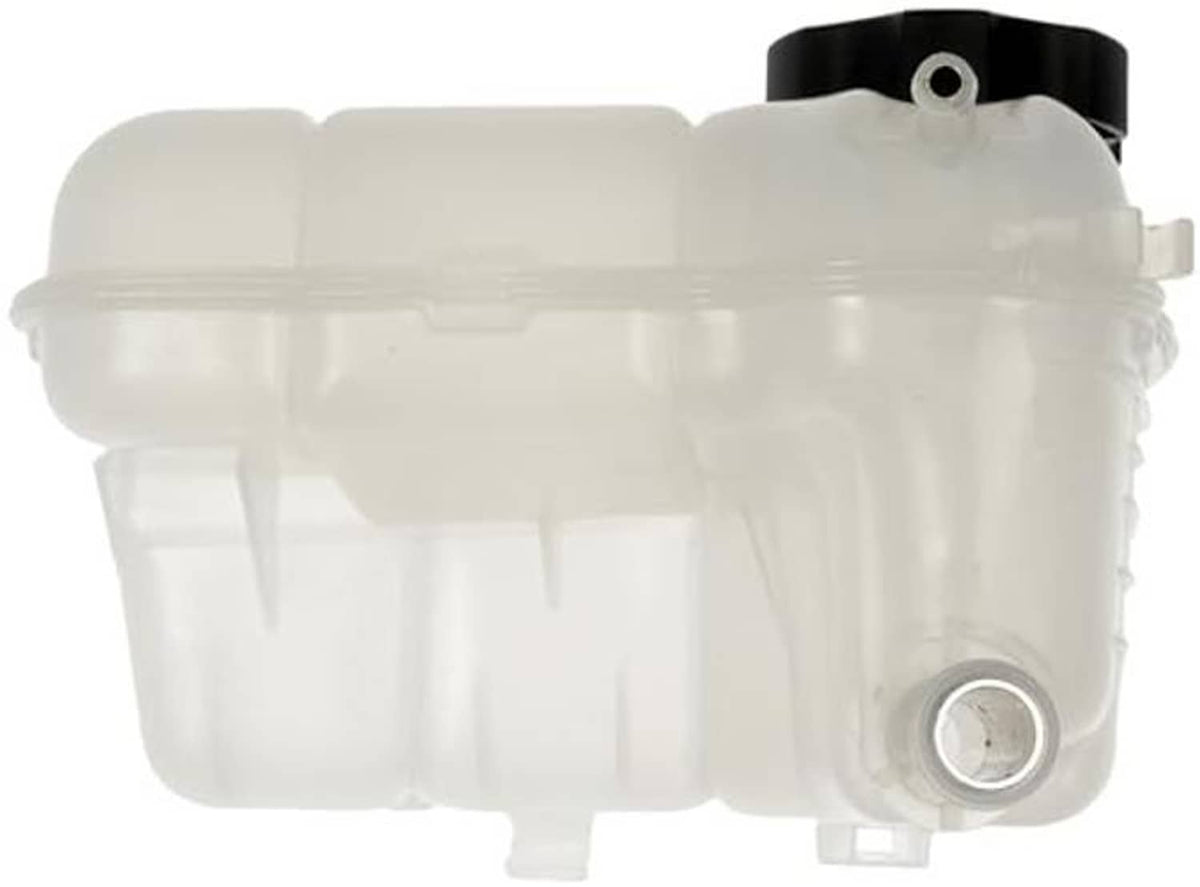 White pressurized coolant reservoir with round cap opening and black top