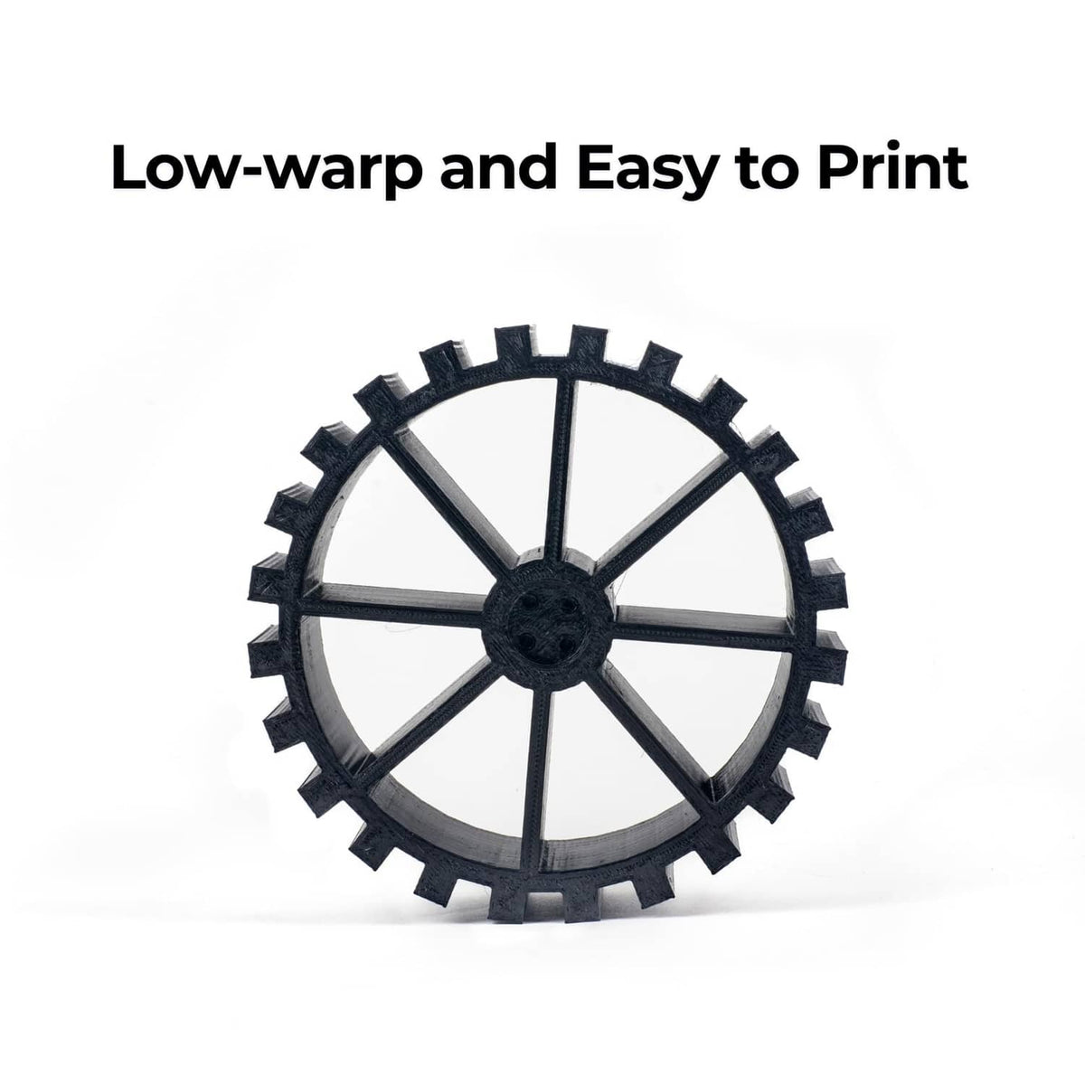 Black TPU gear-like 3D printed part with toothed wheel shape