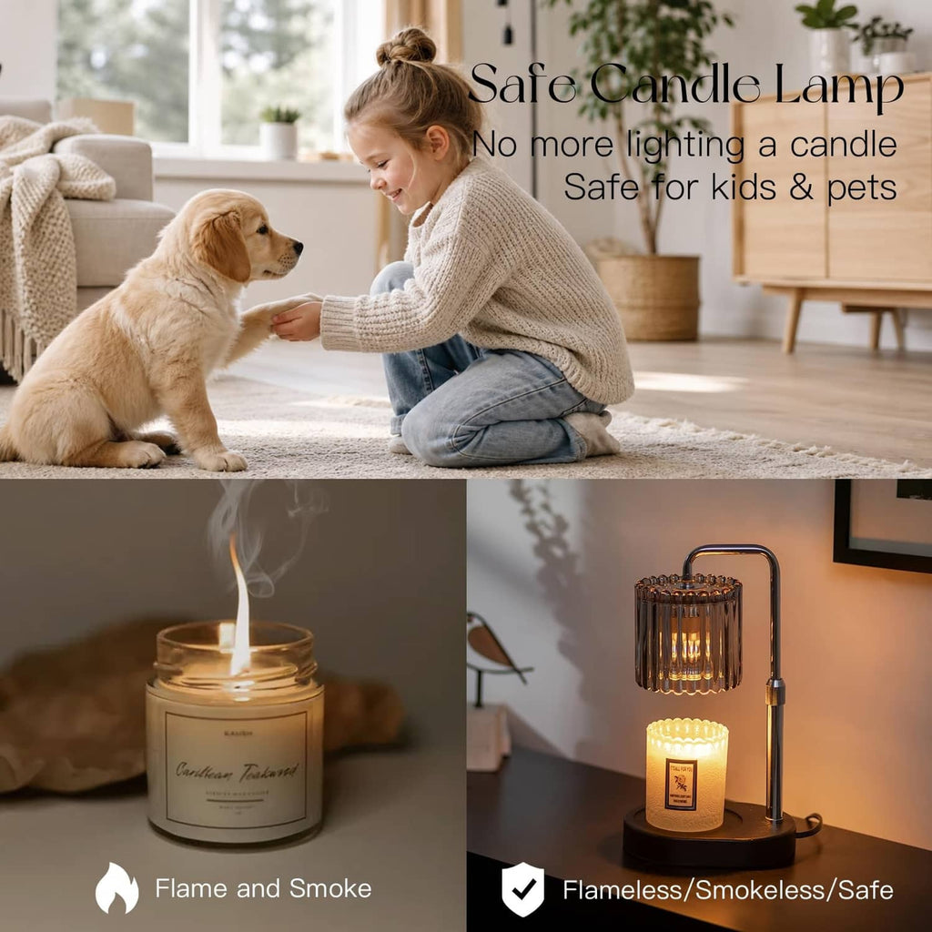 Safe candle warmer lamp with flame-free wax melt candle jar and chrome glass drum