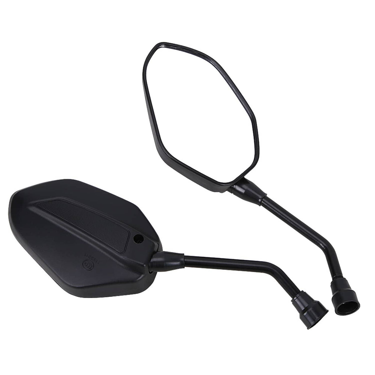 ATV rearview side mirrors with black housings, curved lenses, and stems