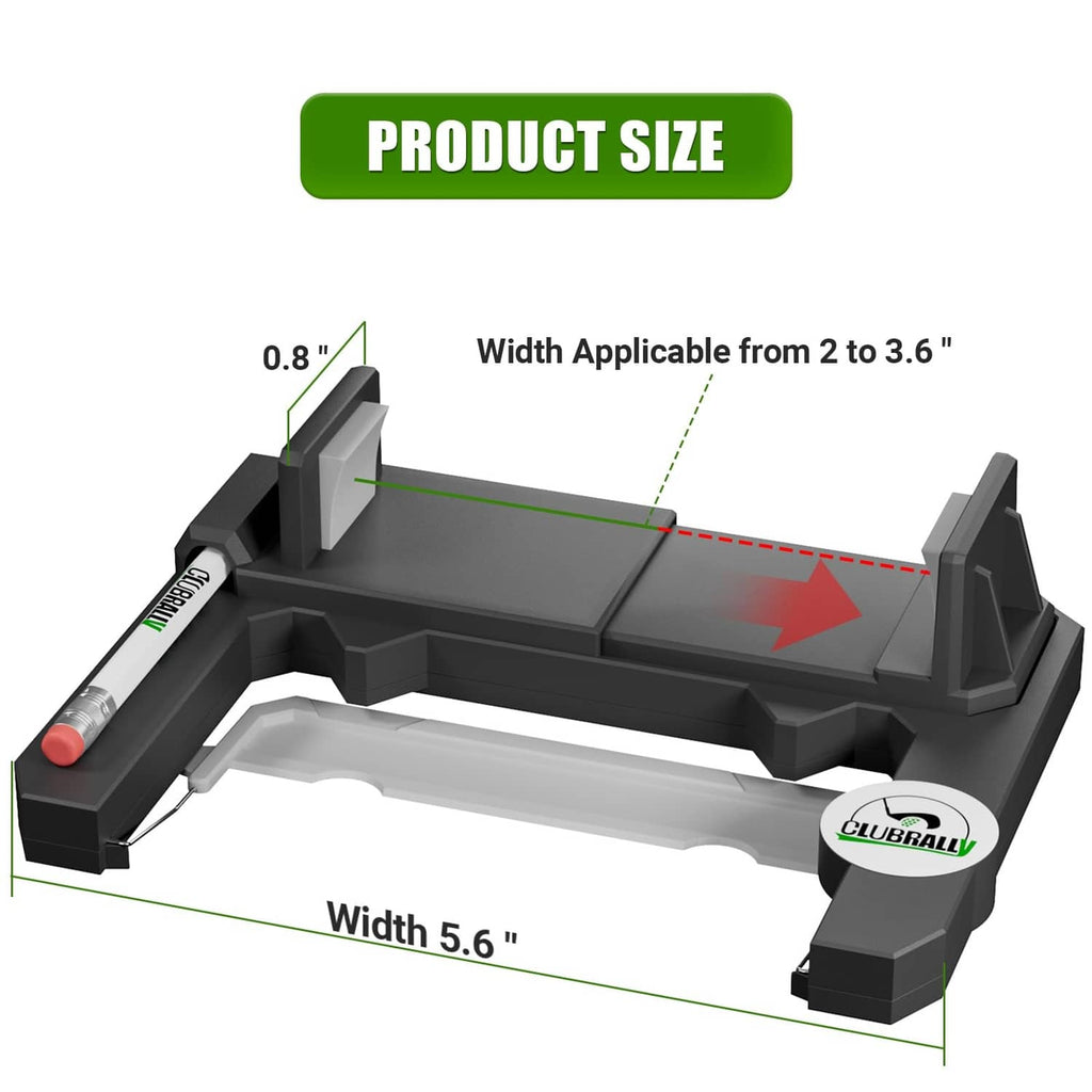 Golf cart steering wheel phone mount size guide with width measurements diagram