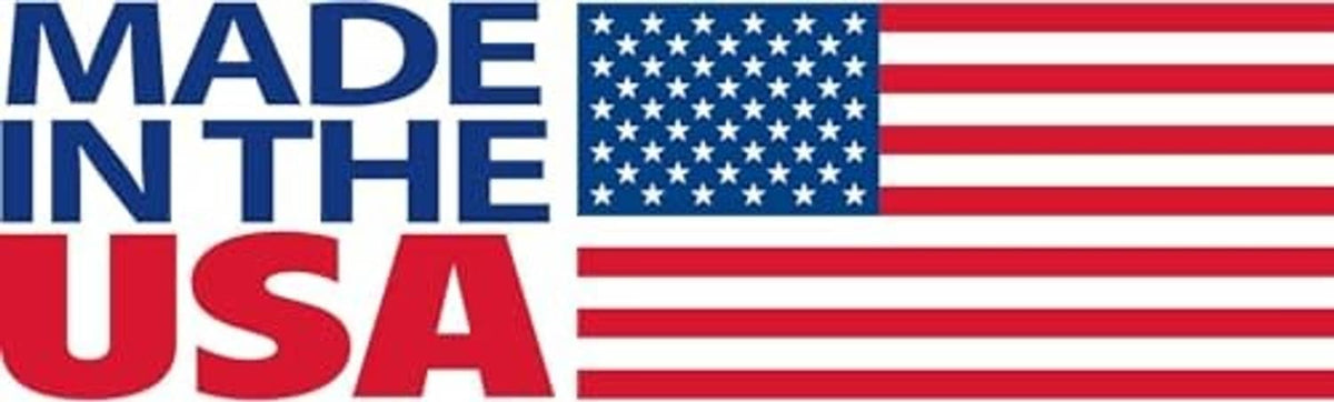 Made in the USA badge sticker with US flag