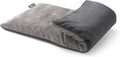 Microwavable heating pad with washable grey cover, folded rectangular pad with pocket