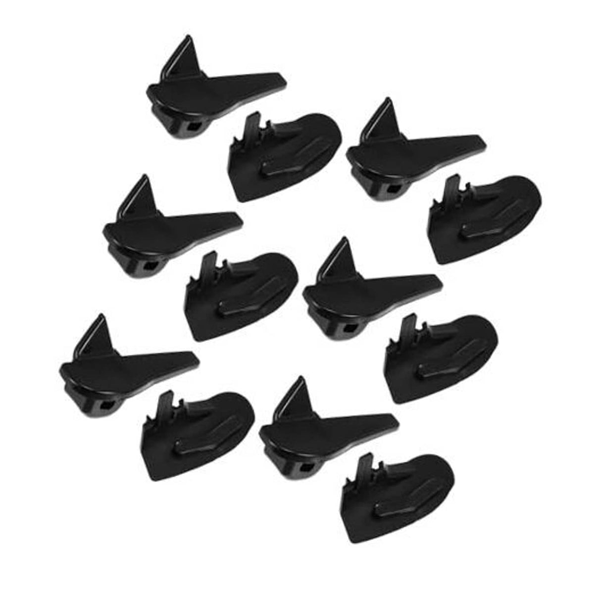 Set of black tire changer demount head plastic inserts, multiple curved clip pieces