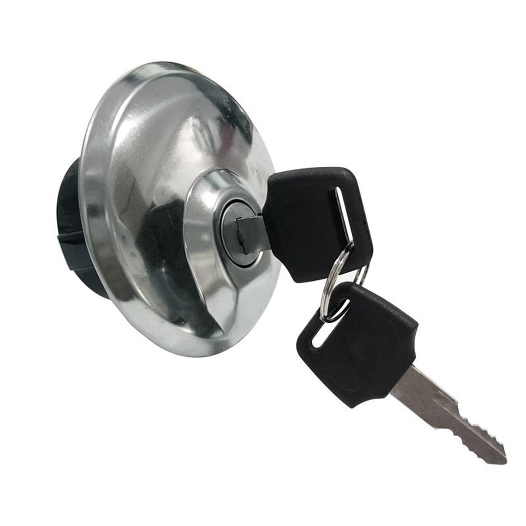 Chrome fuel gas cap with black housing and two keys
