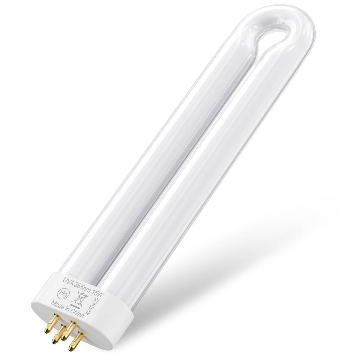 Replacement UV bug zapper bulb with clear glass tube and gold plug pins
