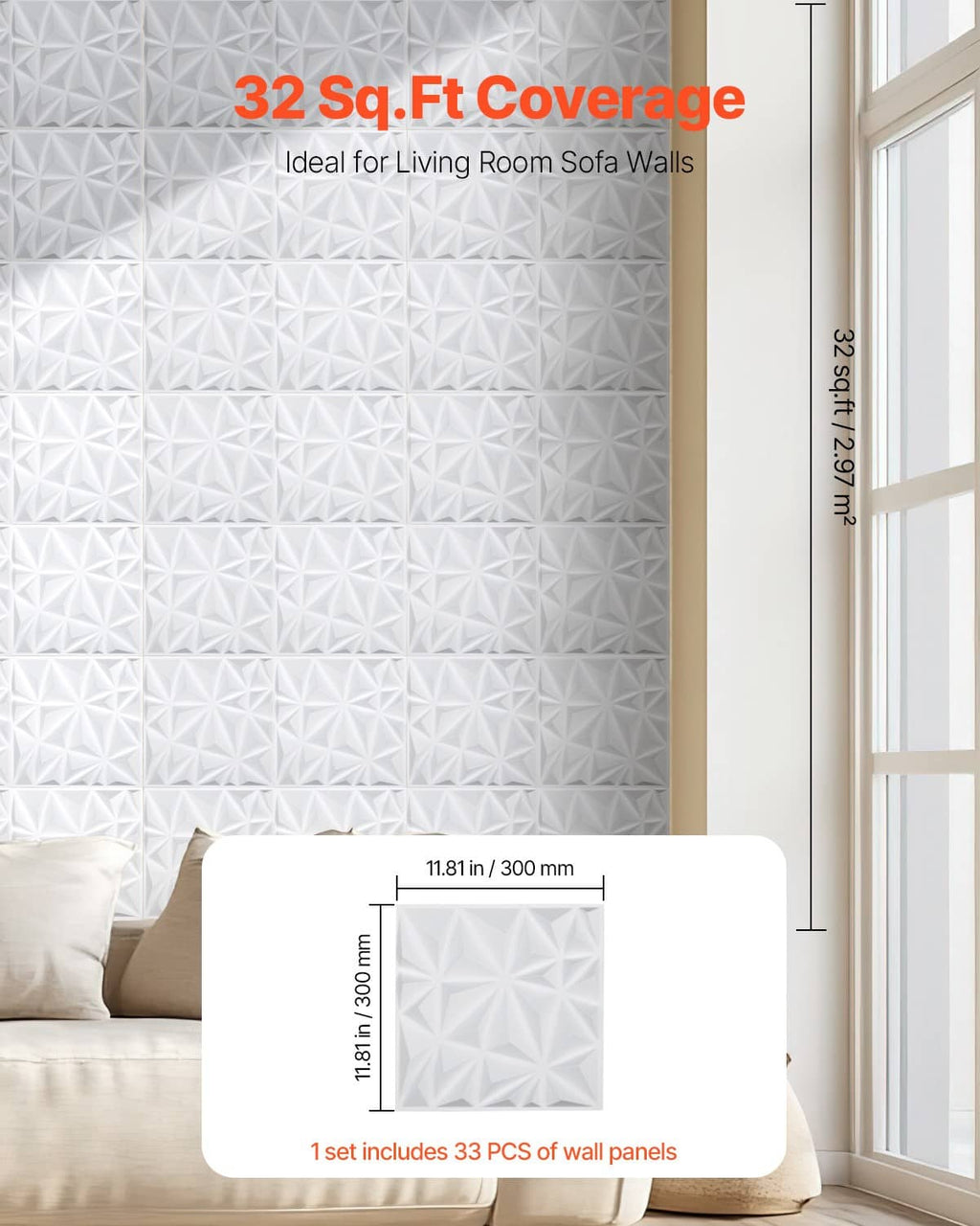 White 3D diamond wall panel sheet with embossed geometric relief pattern