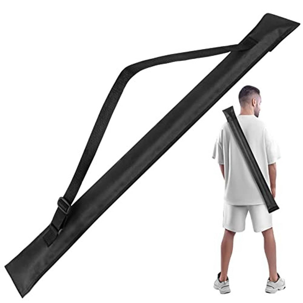 Black pool cue case with long shoulder strap and end flap for 1 butt and 1 shaft