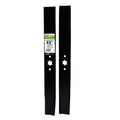 Pair of black lawn mower blades with star mounting holes