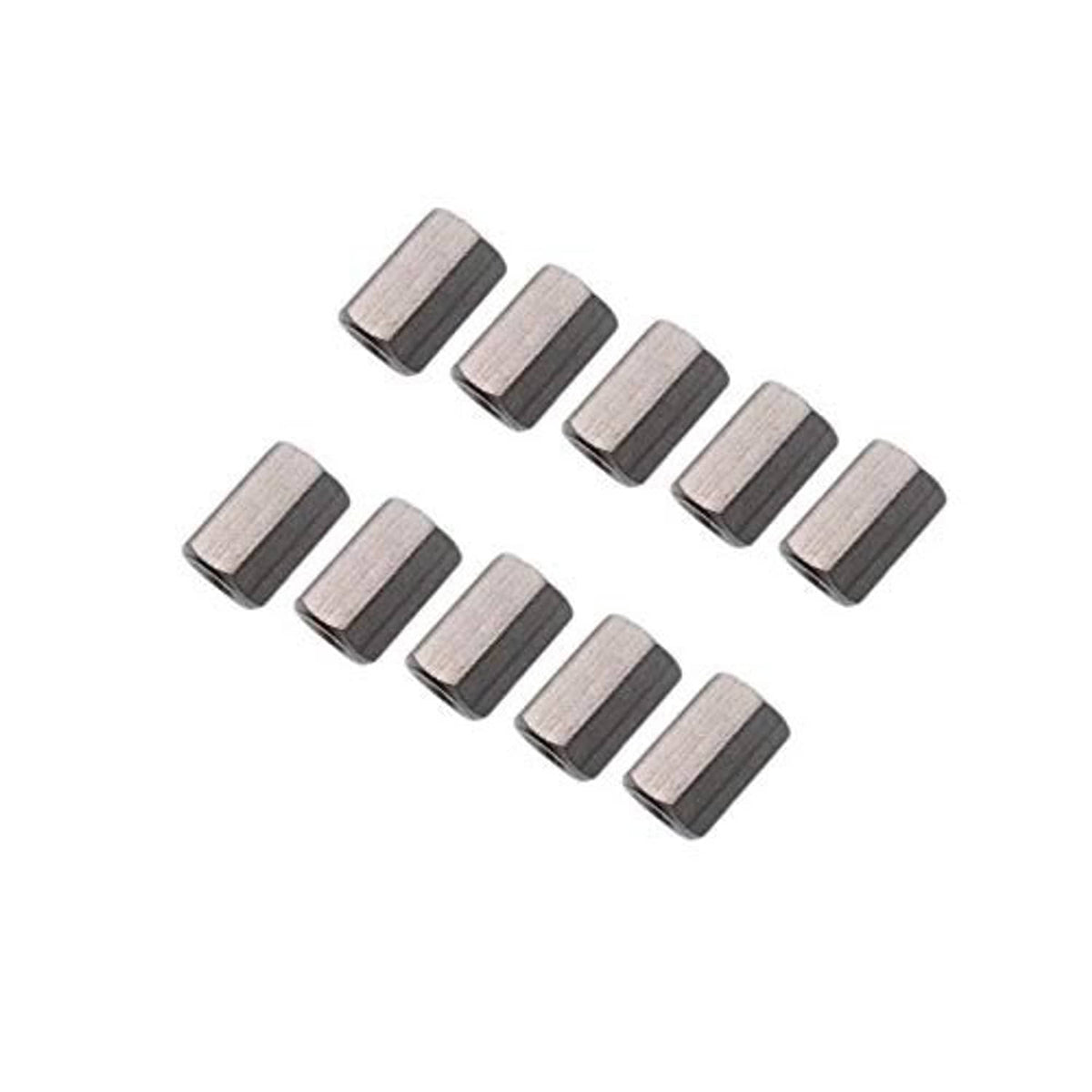 Stainless steel hex coupling nuts, 10-count arranged in a row